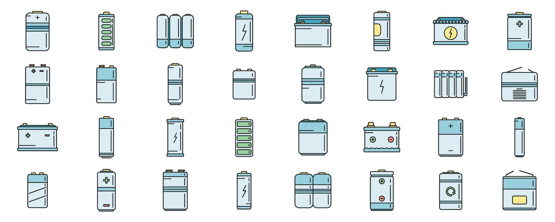 Recharge battery icons set vector color line