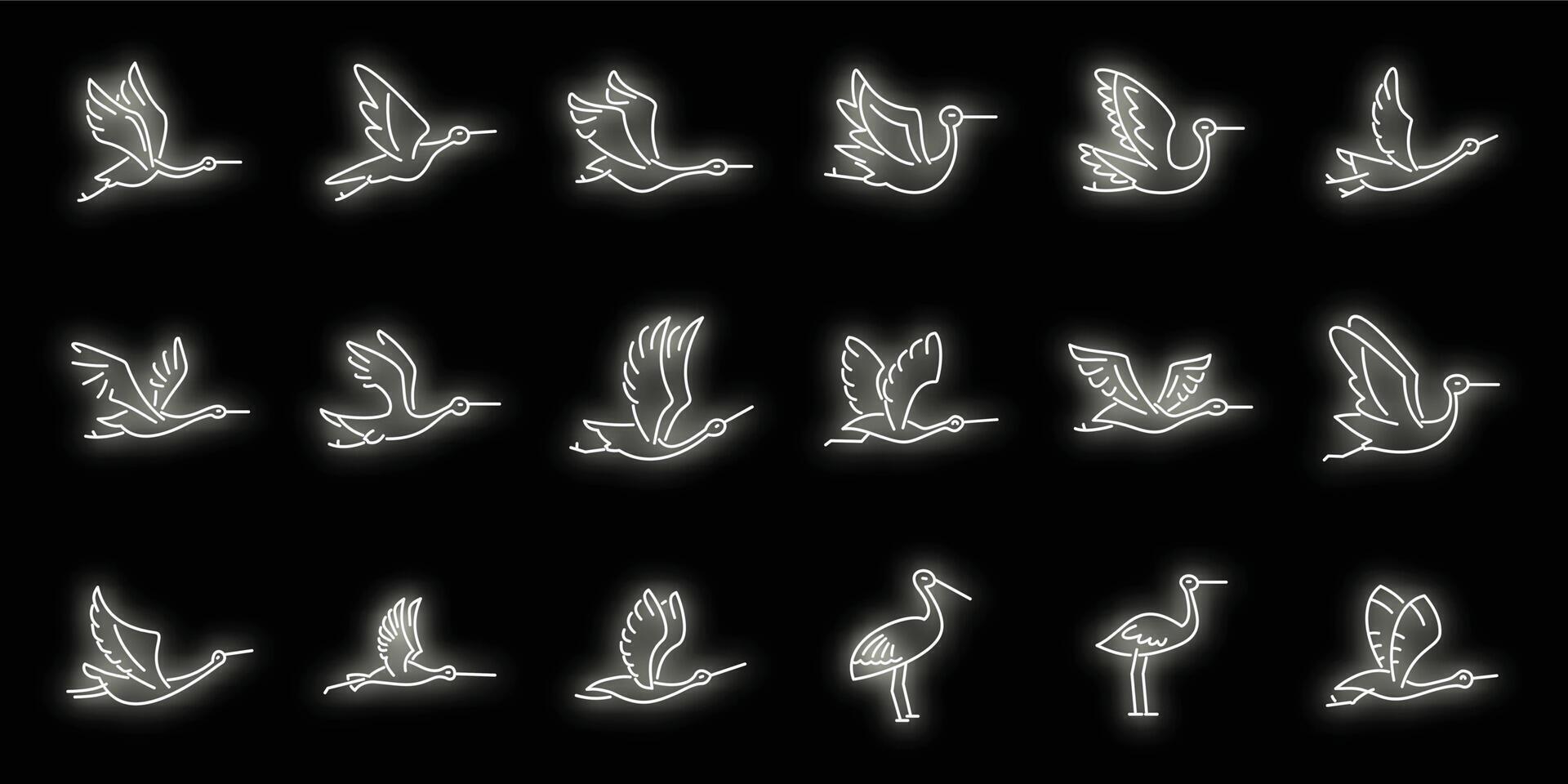 Fly stork icons set vector neon