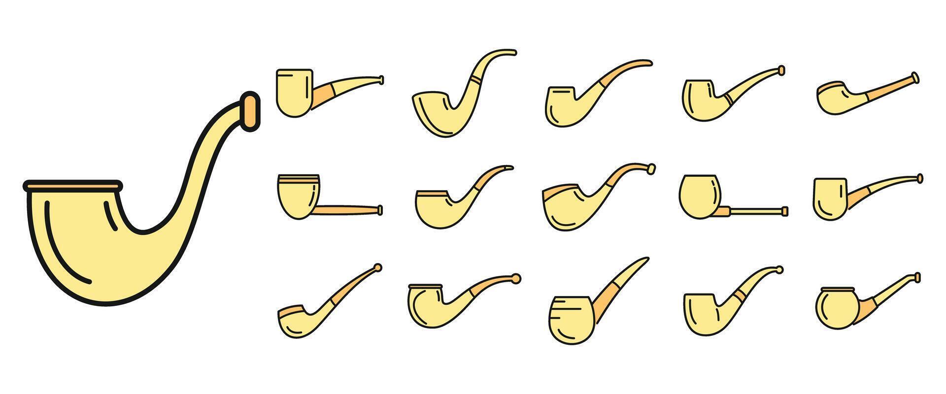 Smoking pipe icons set vector color line