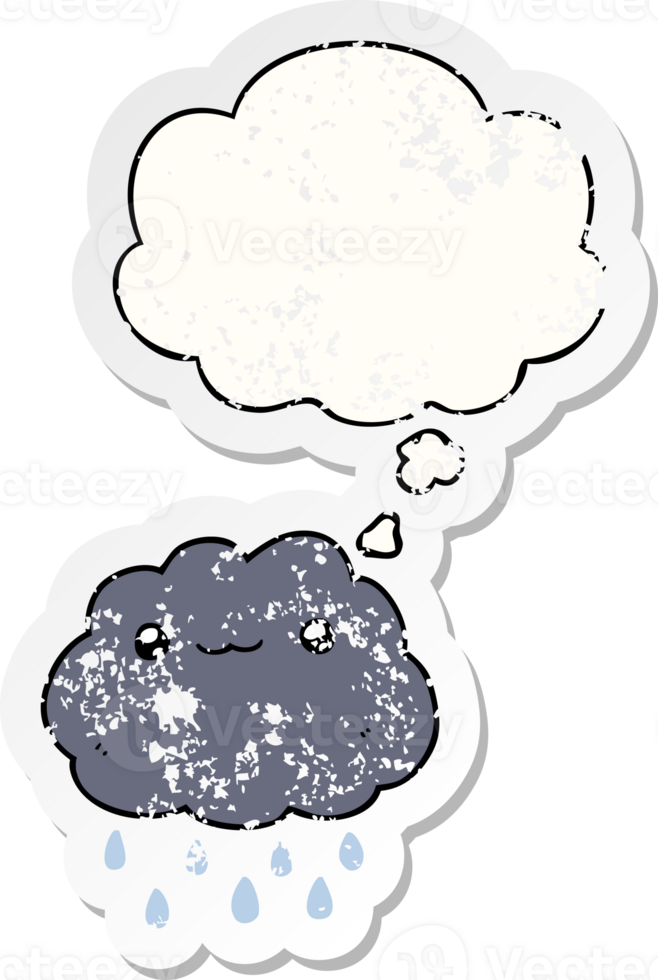 cartoon cloud with thought bubble as a distressed worn sticker png