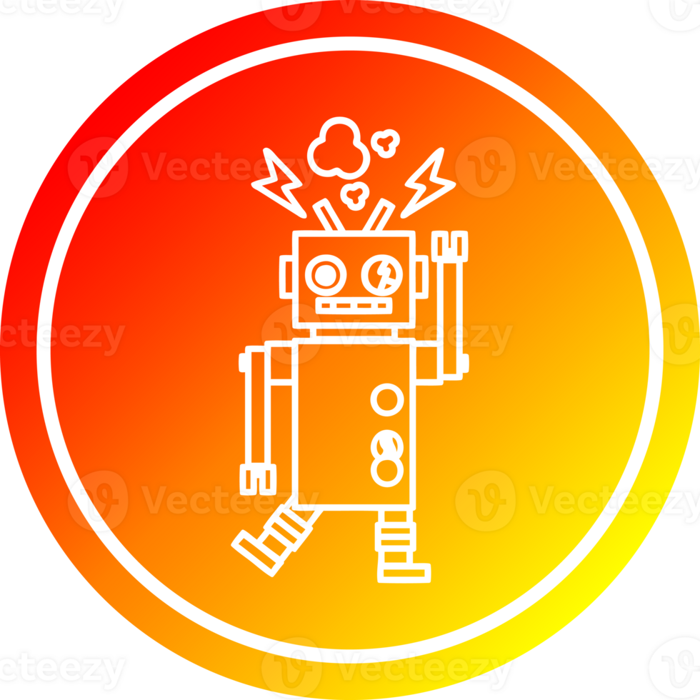 malfunctioning robot circular icon with warm gradient finish png