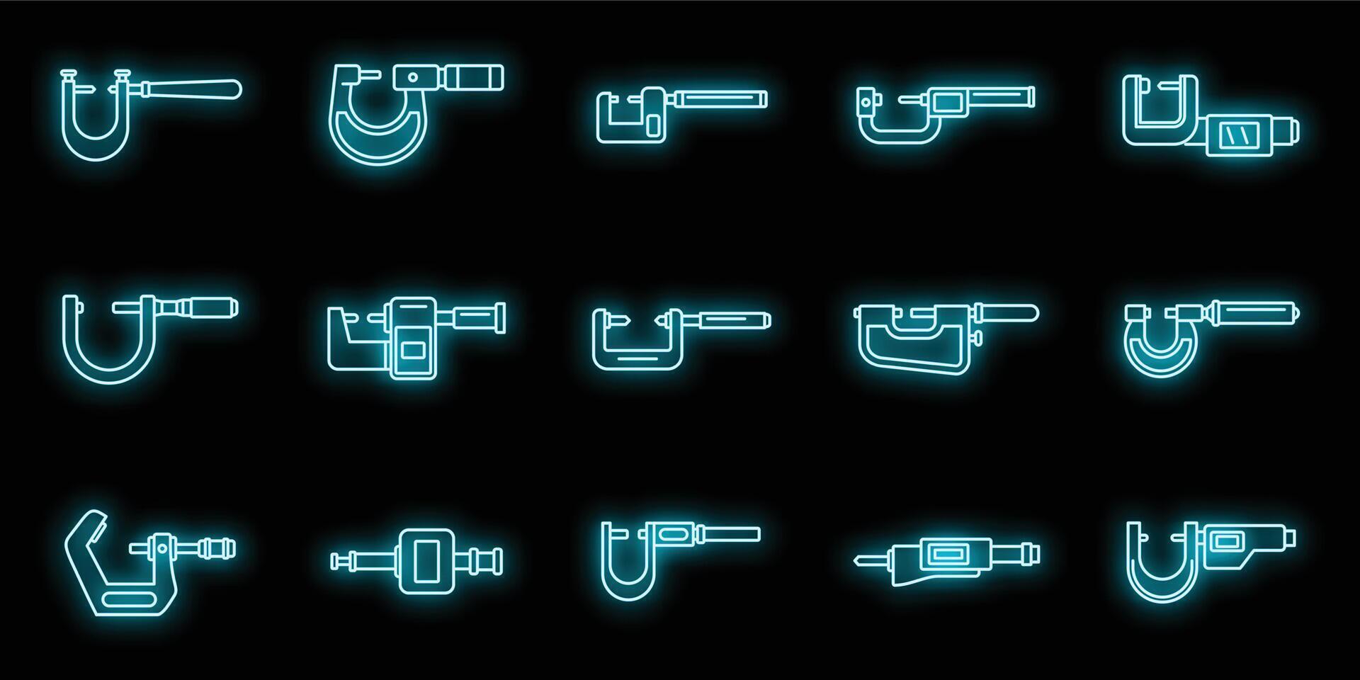 Industrial micrometer icons set vector neon