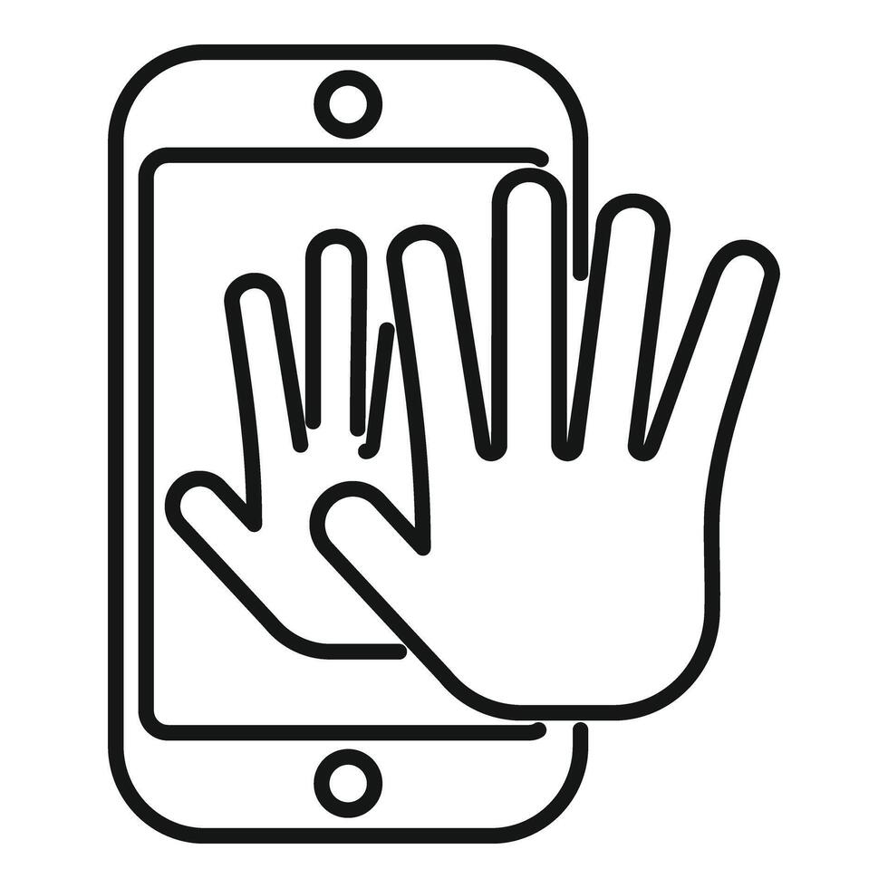 Palm phone scanning icon outline vector. Security system vector