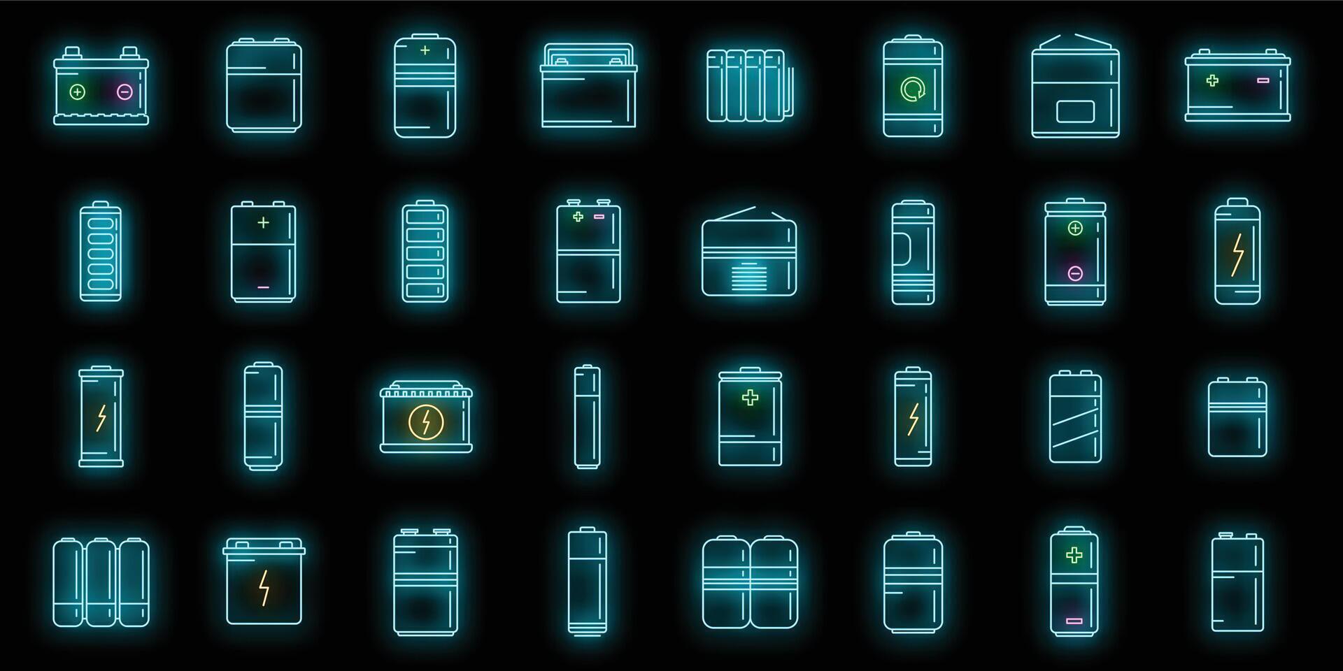 Recharge battery icons set vector neon