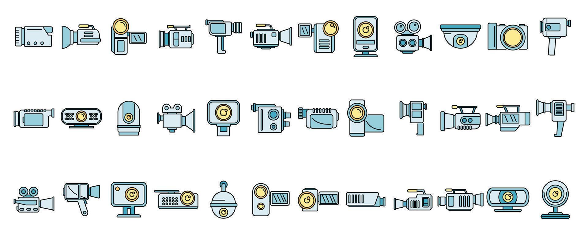 Camcorder device icons set vector color line