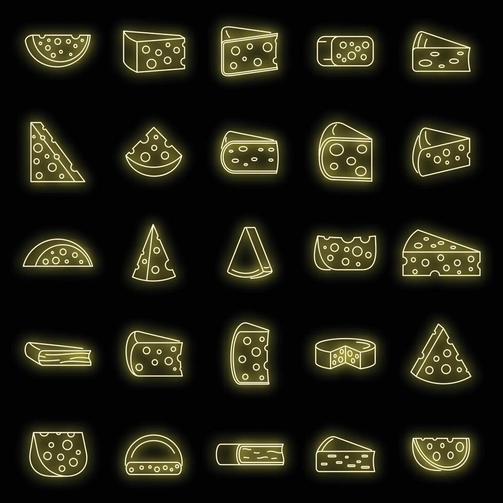 Cheese product icons set vector neon