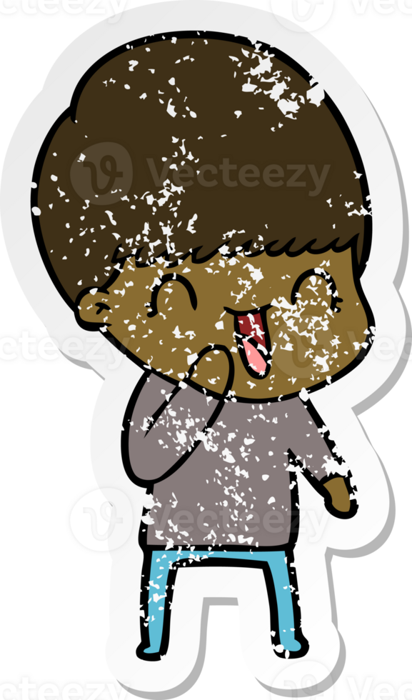 distressed sticker of a happy cartoon boy png