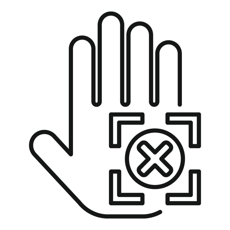 Rejected palm scanning icon outline vector. Social system vector