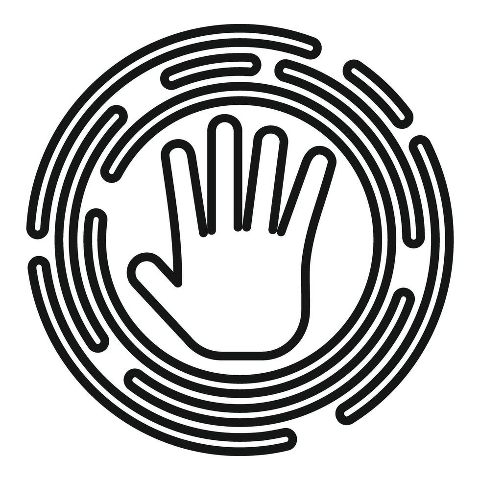 Circle palm scanning icon outline vector. Id security vector