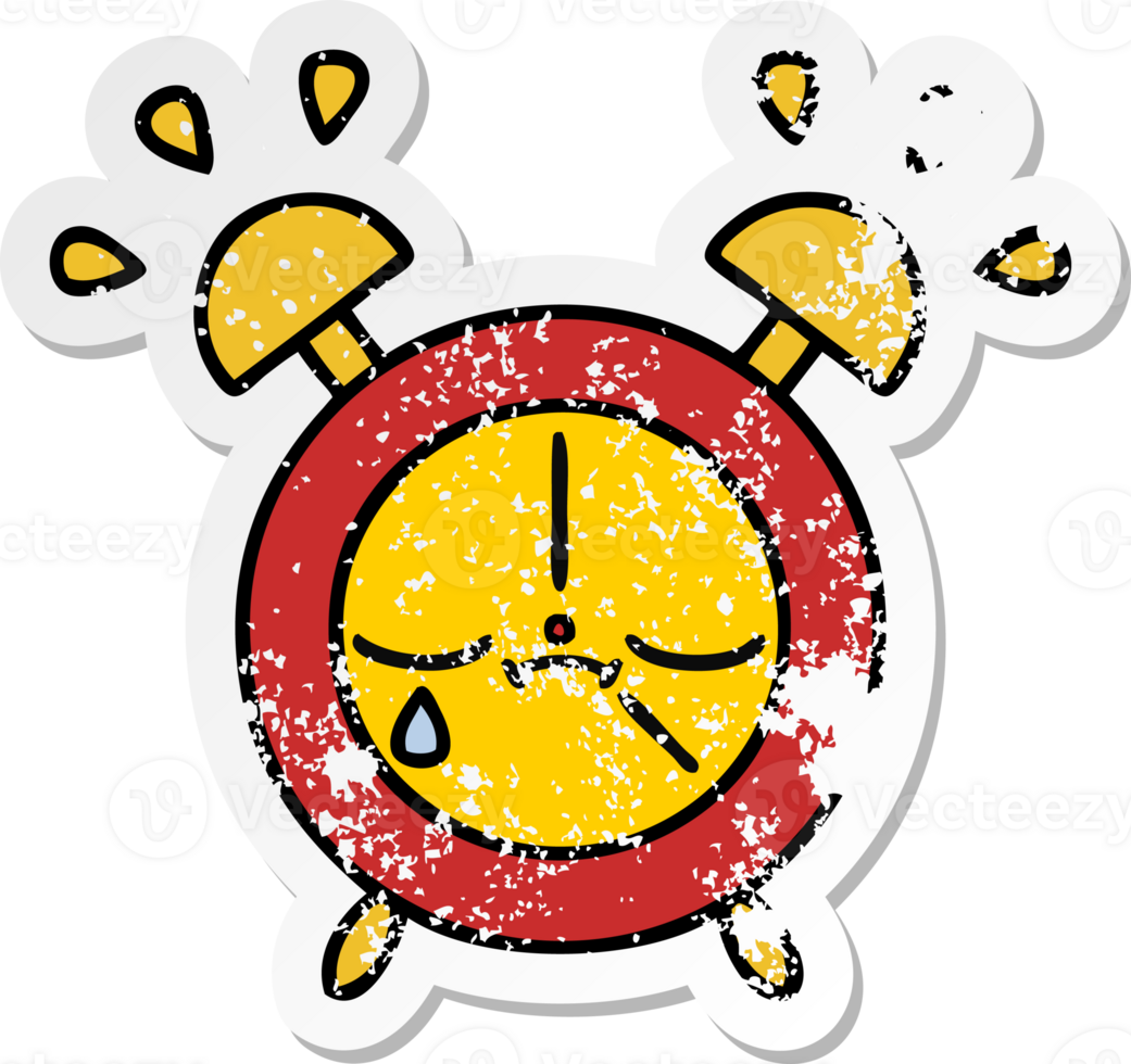 distressed sticker of a cute cartoon alarm clock png
