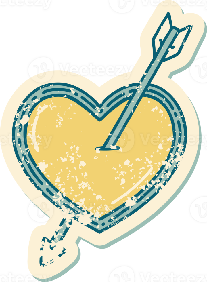 iconic distressed sticker tattoo style image of an arrow and heart png