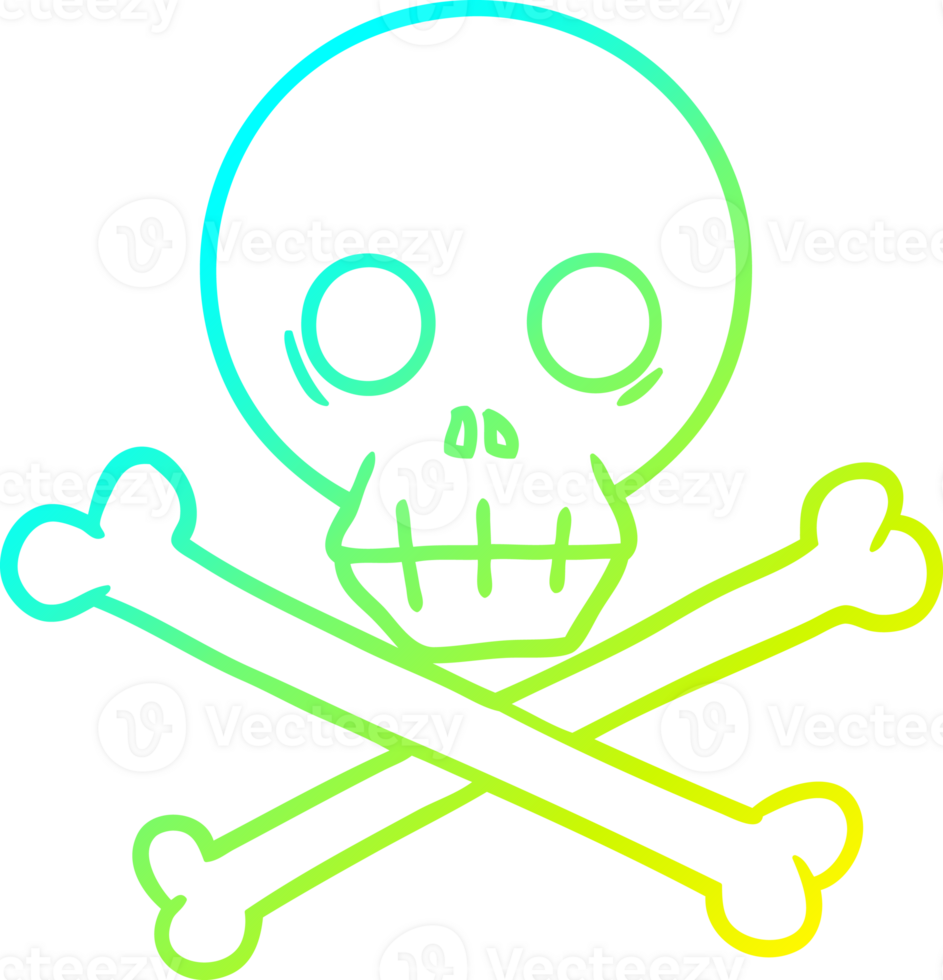 cold gradient line drawing of a cartoon skull and crossbones png