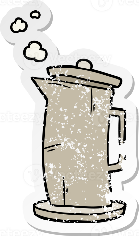 distressed sticker of a cartoon old kettle png