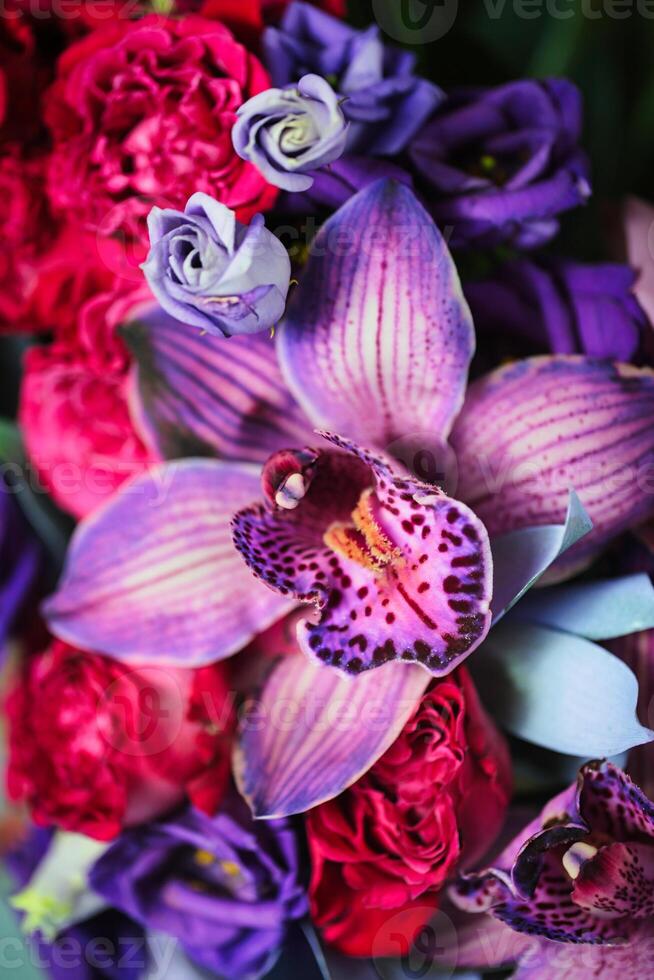 Vibrant Bouquet of Purple and Red Flowers photo