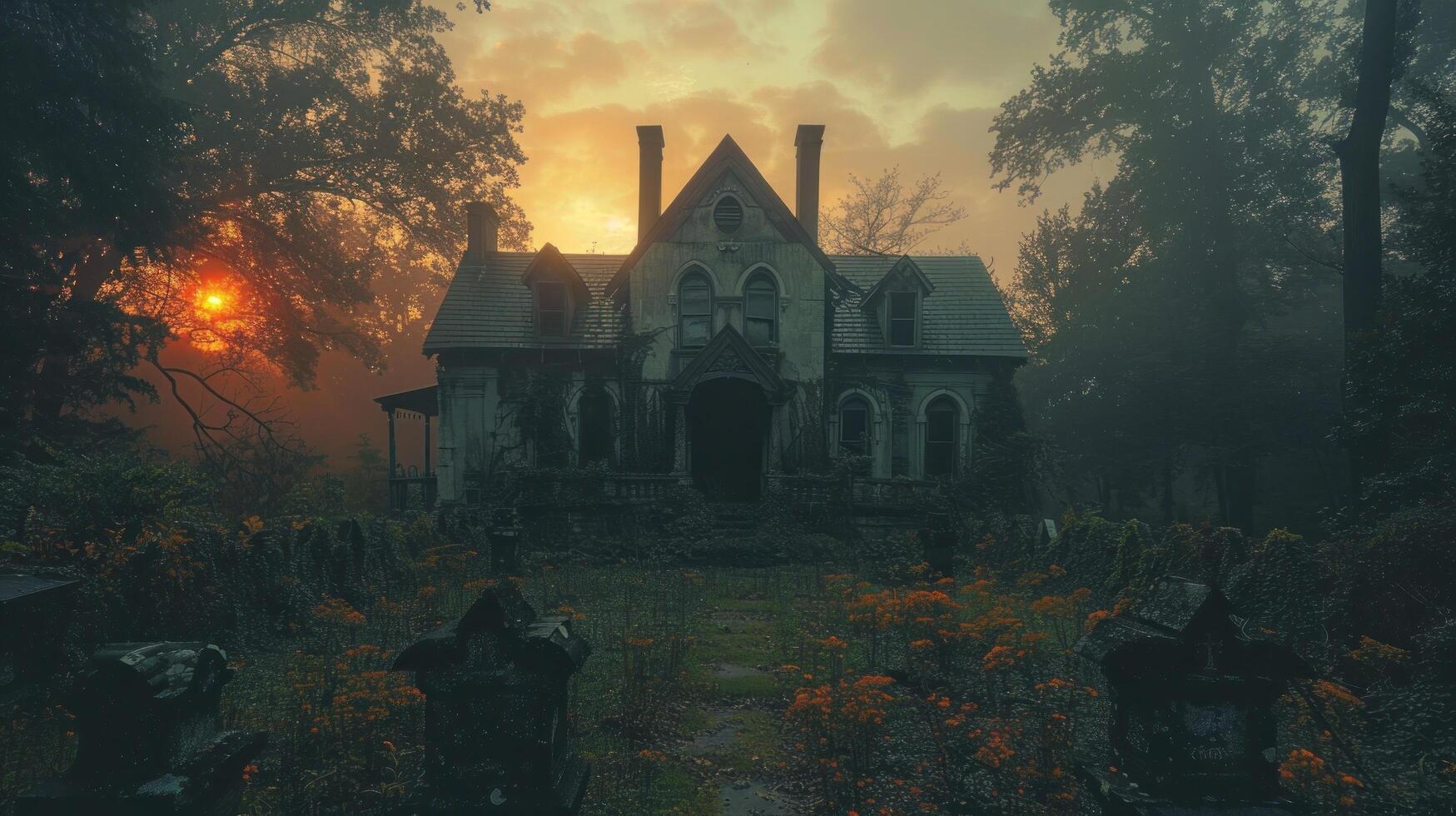 AI generated Creepy House in the Forest photo