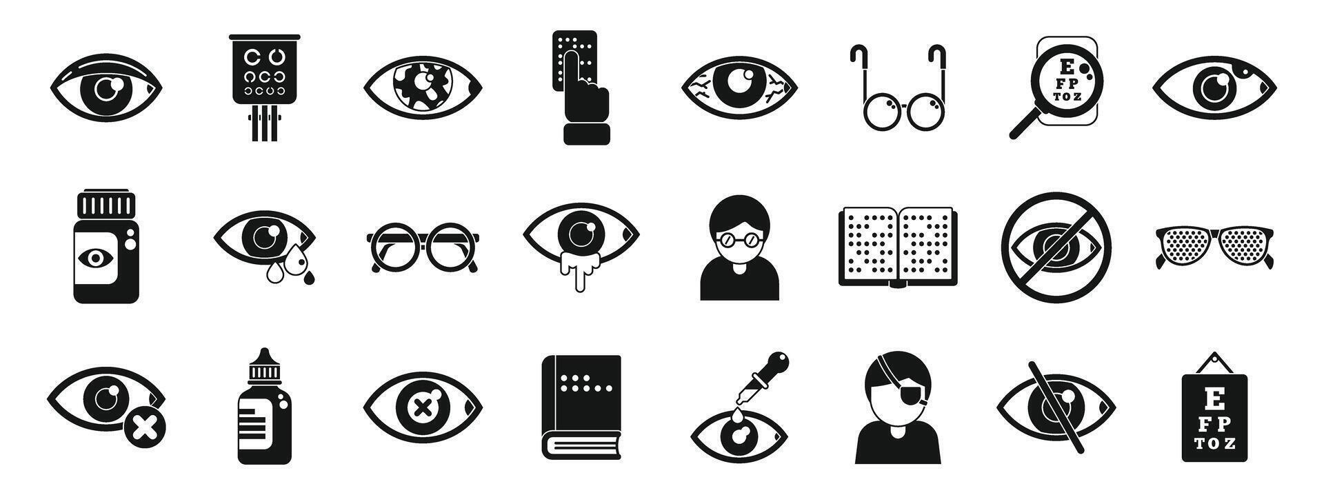 Visual impairment icons set simple vector. Blind braille guide vector