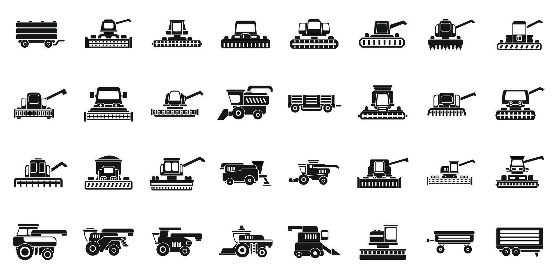Combine harvester icons set simple vector. Farm agriculture vector