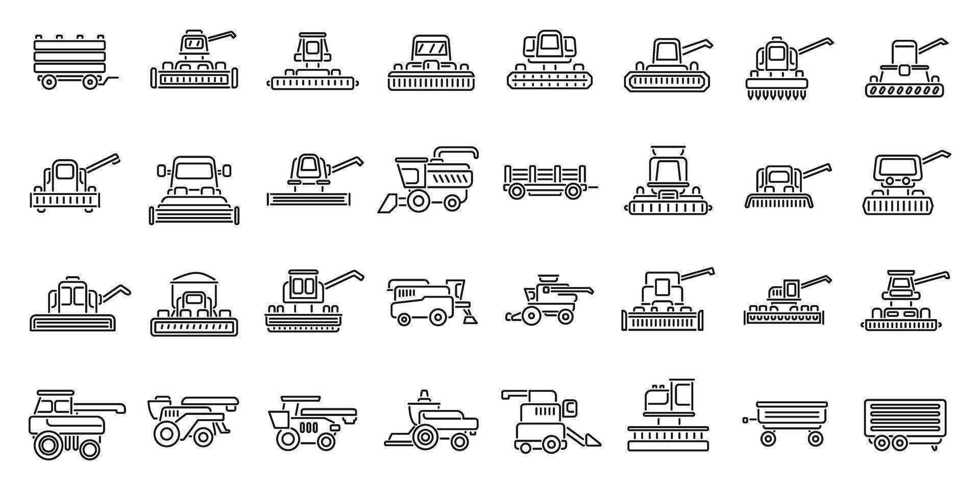 Combine harvester icons set outline vector. Farm agriculture vector