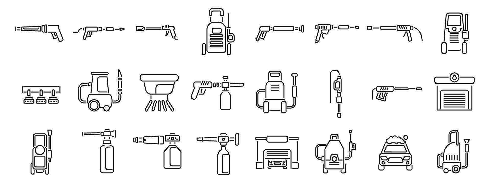 alto presión lavadora íconos conjunto contorno vector. coche lavar espuma vector