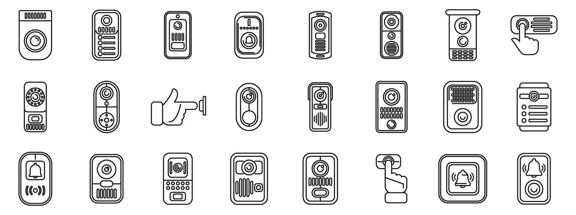 puerta campana íconos conjunto contorno vector. hogar botón seguridad vector