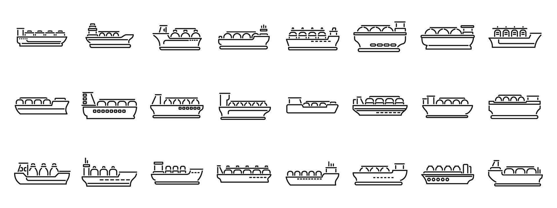 gas portador Embarcacion íconos conjunto contorno vector. energía terminal Puerto vector