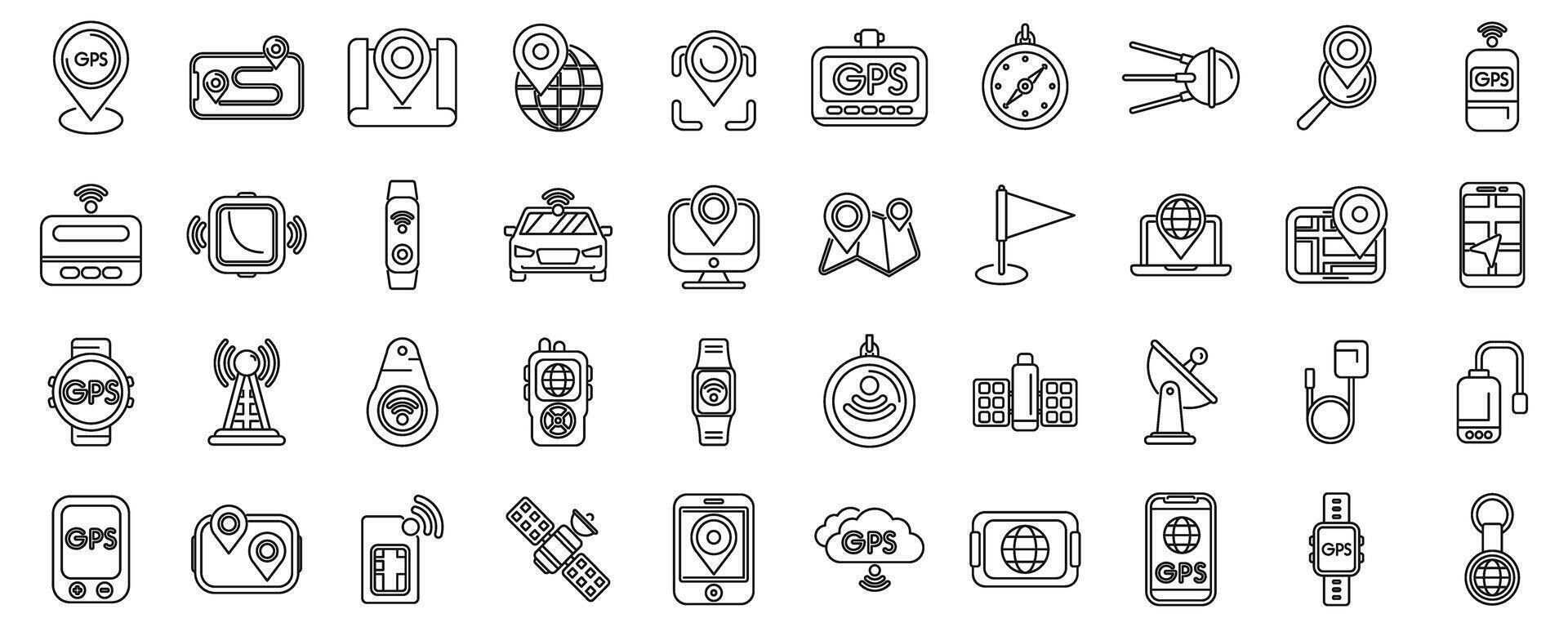 GPS tracker icons set outline vector. Car geolocation app vector