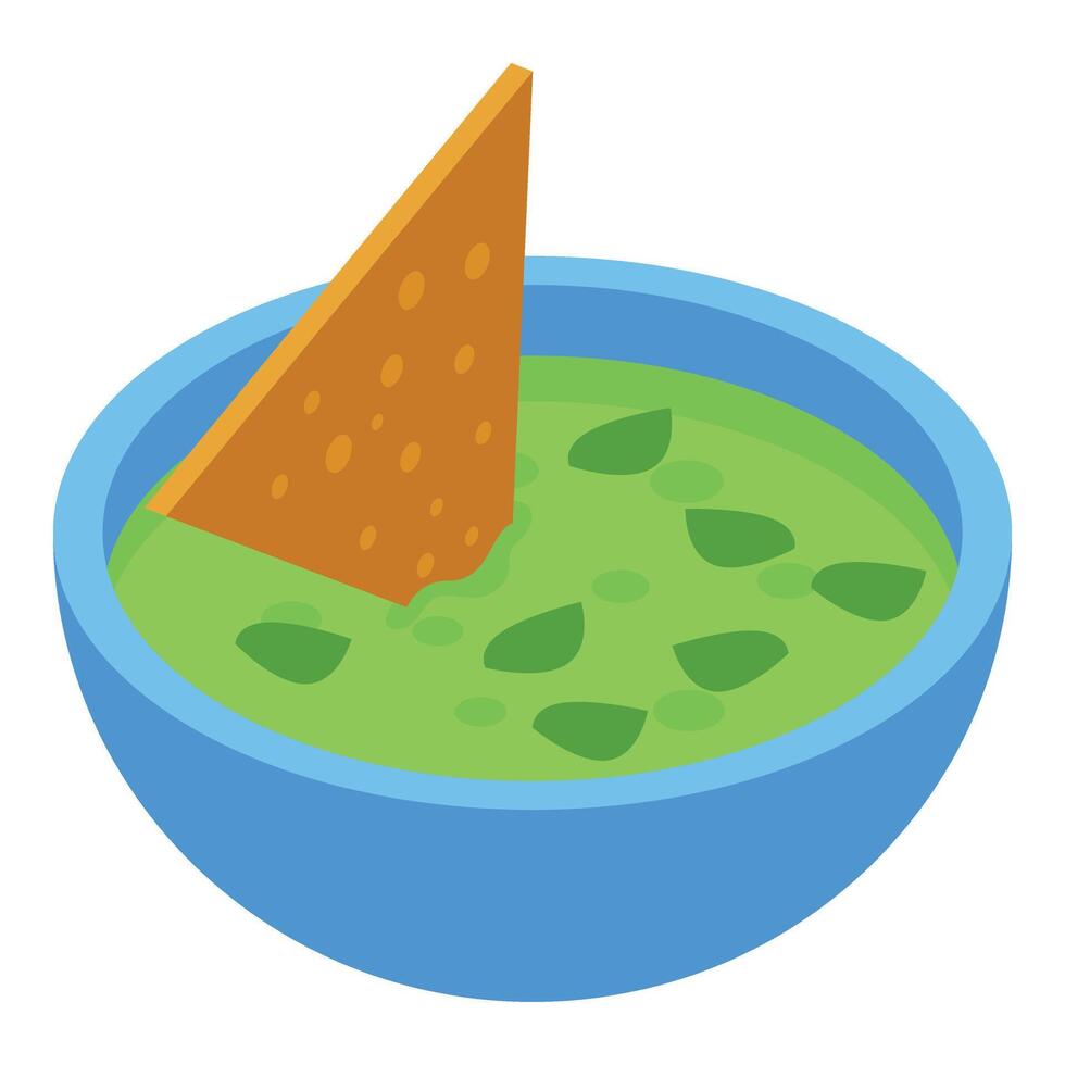 verde salsa nachos icono isométrica vector. comida restaurante vector