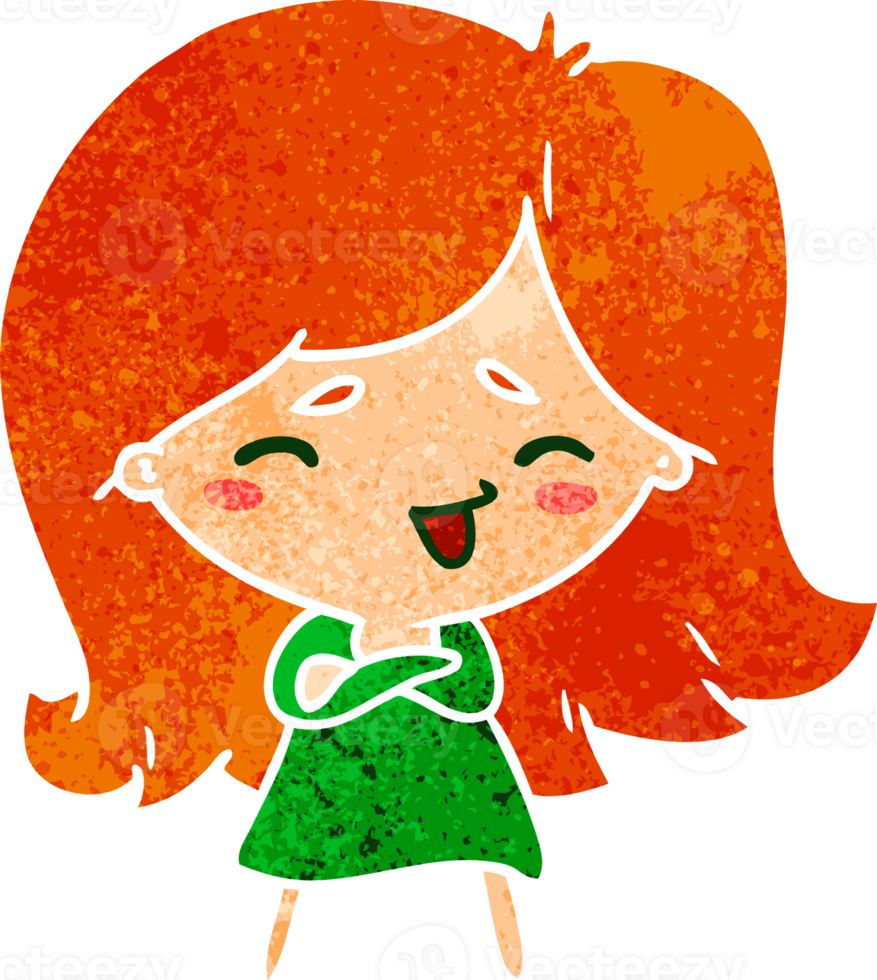 retro cartoon illustration of a cute kawaii girl png
