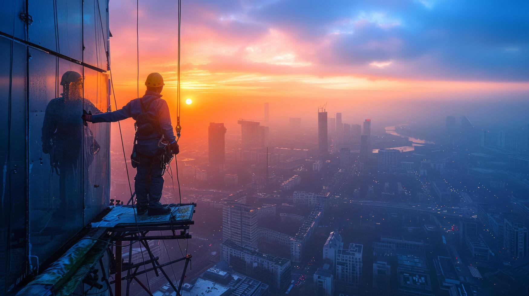 AI generated Man Standing on Top of Tall Building photo