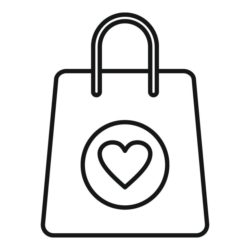 regalo corazón bolso icono contorno vector. tarjeta arco paquete o empaquetar vector