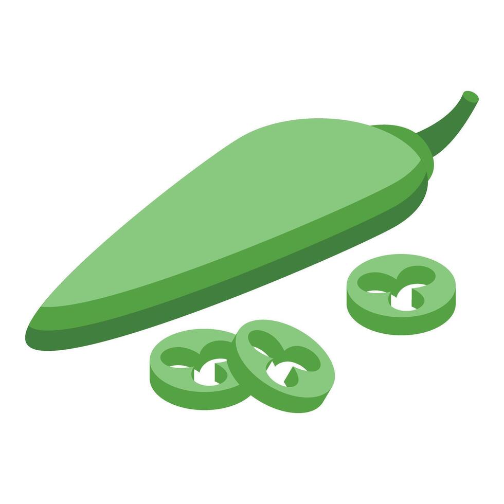 verde chile pimienta icono isométrica vector. comida bocadillo vector