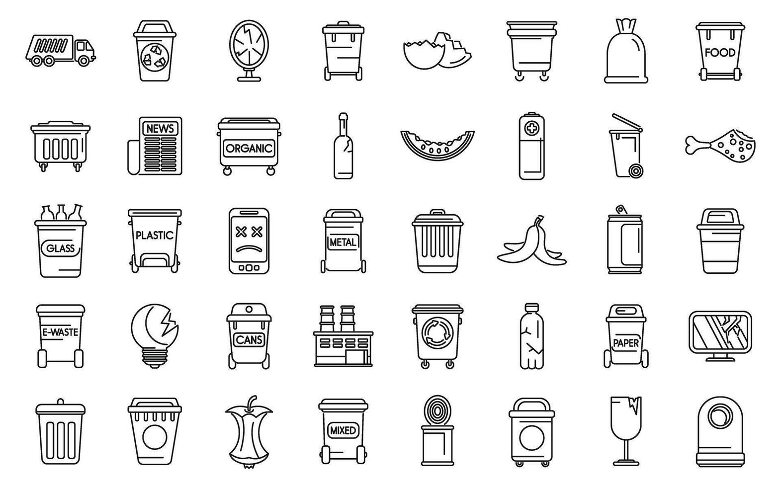 Waste sorting icons set outline vector. Garbage sort ecology vector