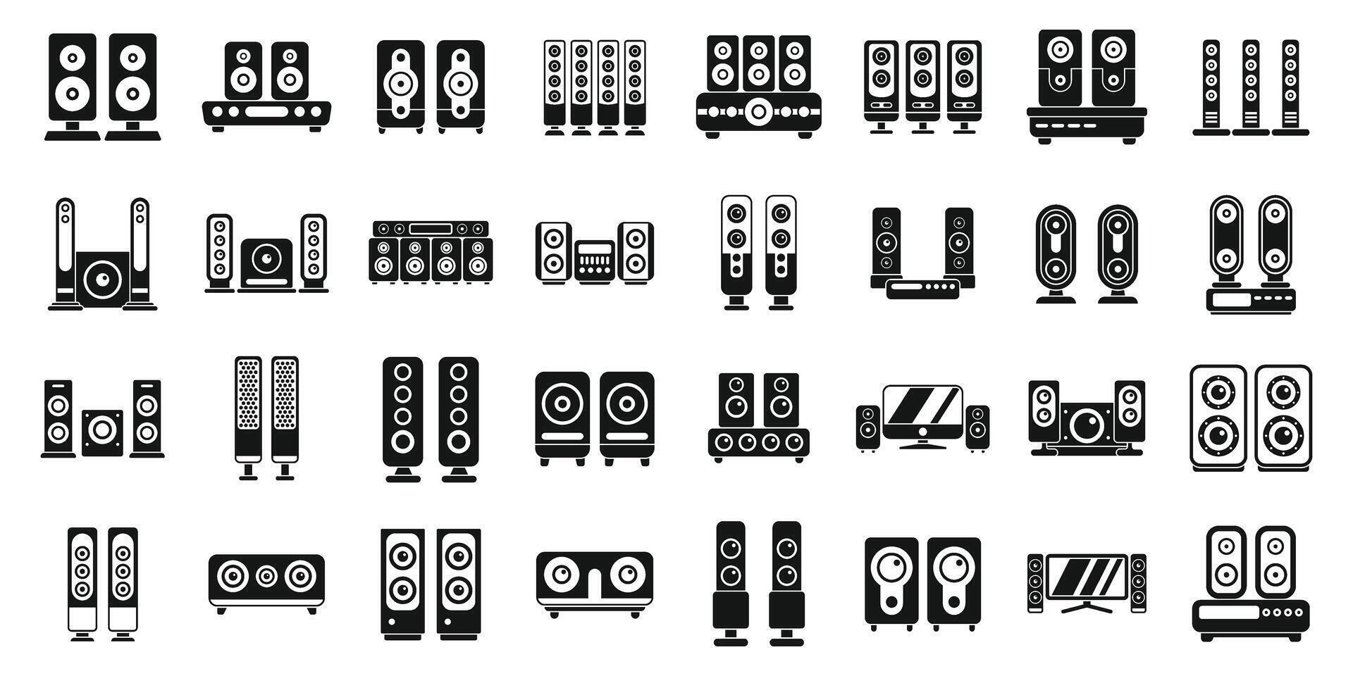 Home theater icons set simple vector. Speaker audio vector