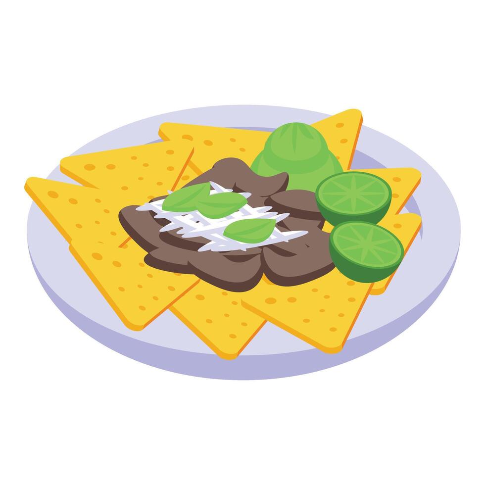 nacional mexicano comida icono isométrica vector. nachos salsa vector