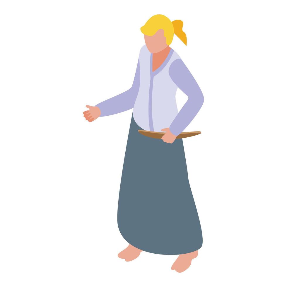 Blonde woman training aikido icon isometric vector. Fitness sport vector