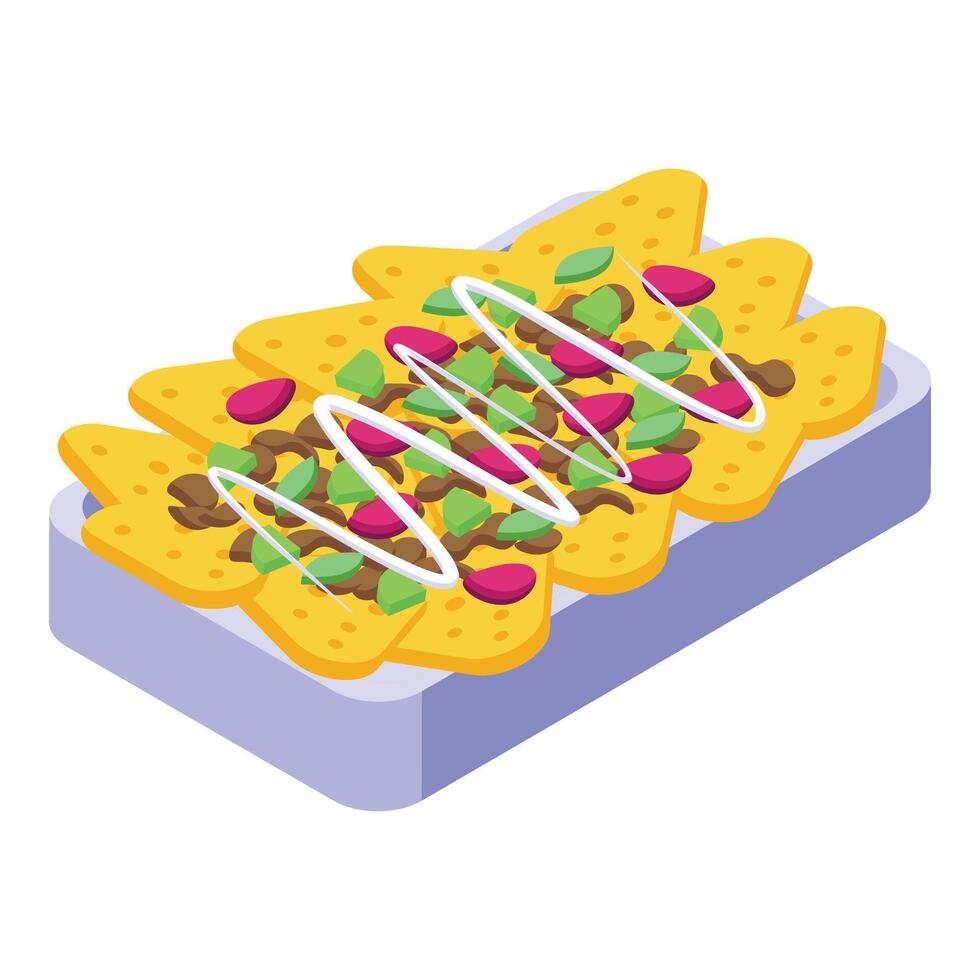 Mexican nacho icon isometric vector. Corn sauce food vector