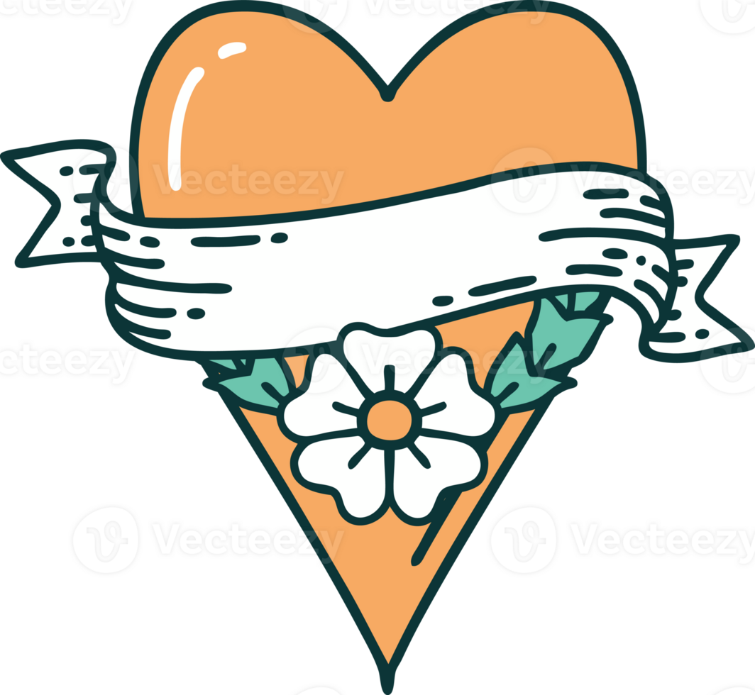 iconic tattoo style image of a heart flower and banner png