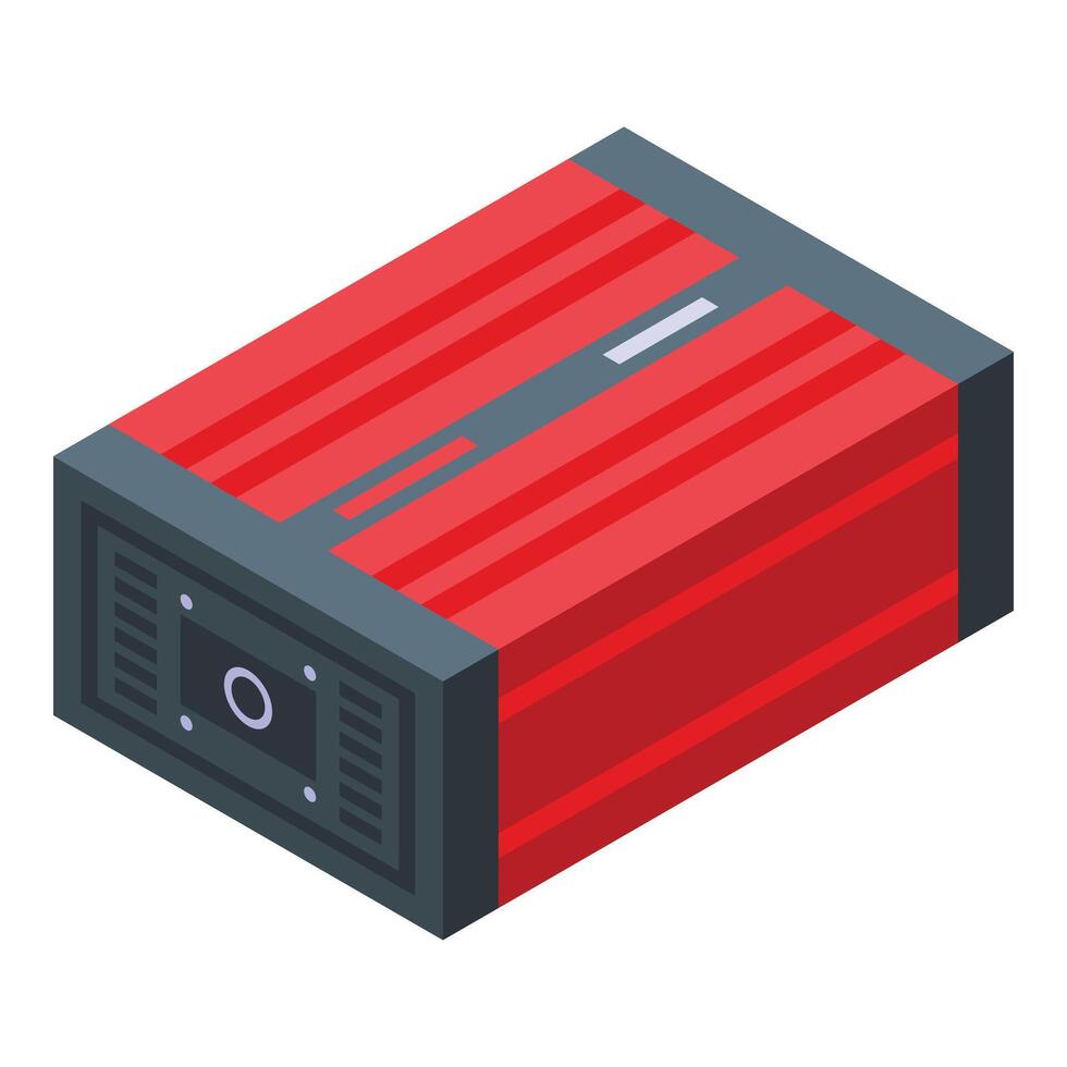 Red energy inverter icon isometric vector. House power vector