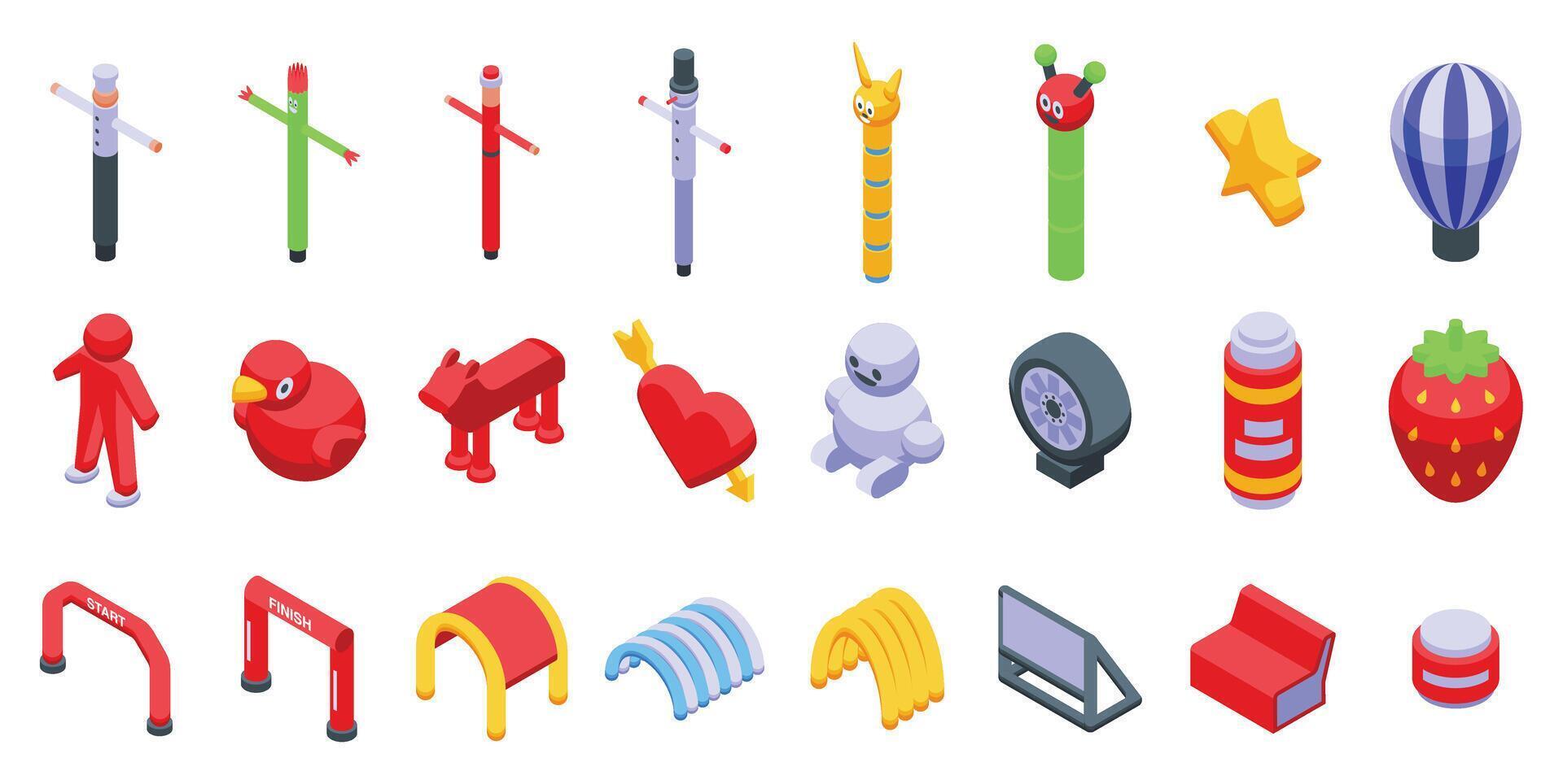 Inflatable advertising icons set isometric vector. Start finish arch vector