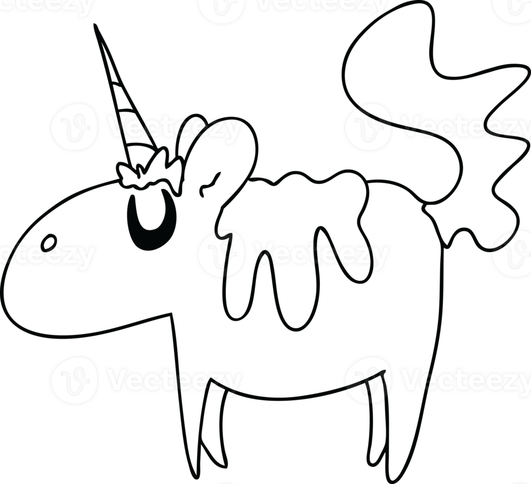 line drawing quirky cartoon unicorn png