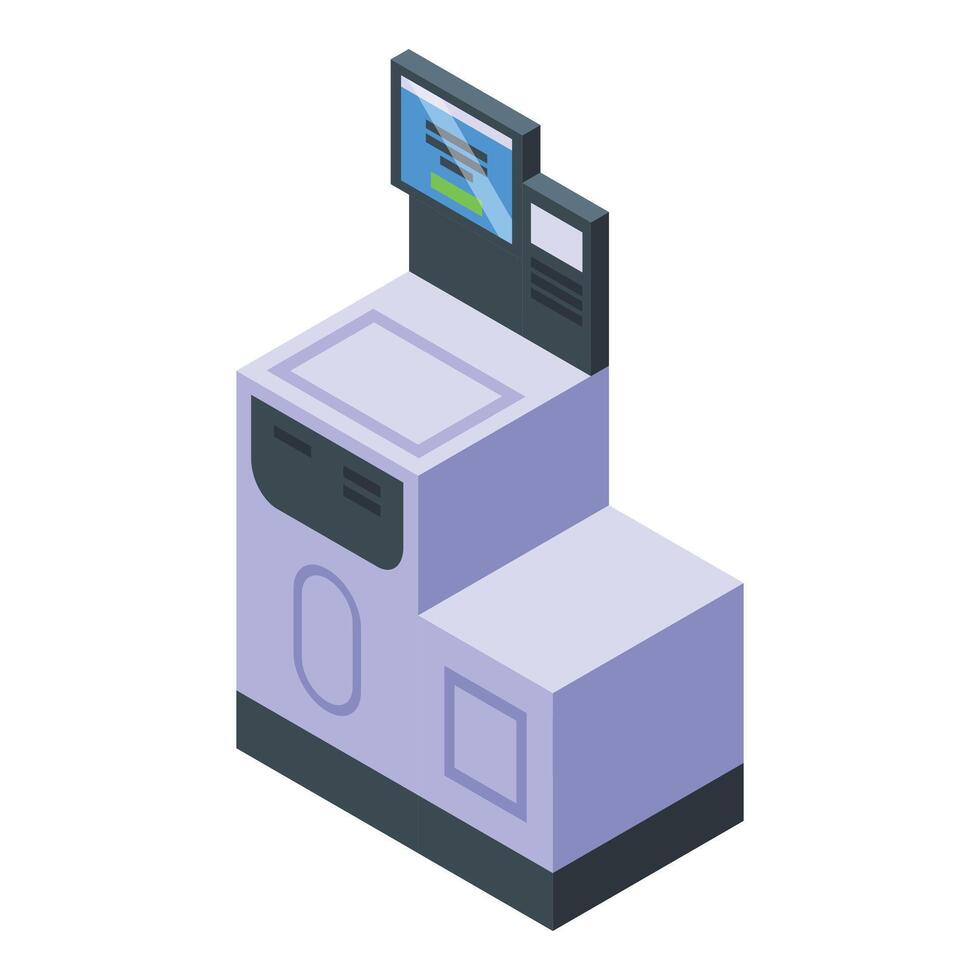 Display monitor icon isometric vector. Self service device vector