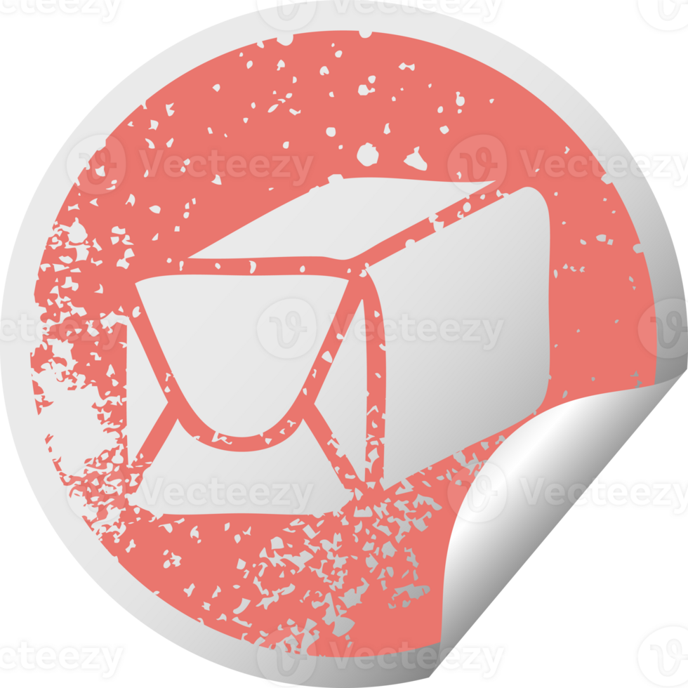 distressed circular peeling sticker symbol of a paper parcel png