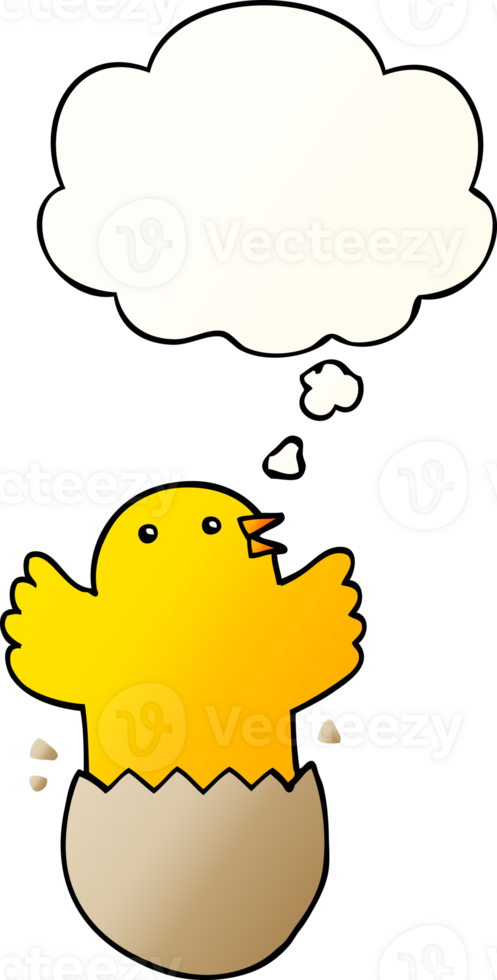 cartoon hatching bird with thought bubble in smooth gradient style png