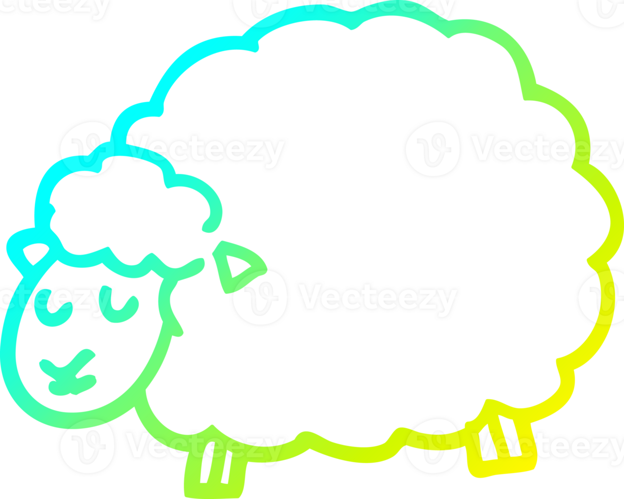 cold gradient line drawing of a cartoon sheep png