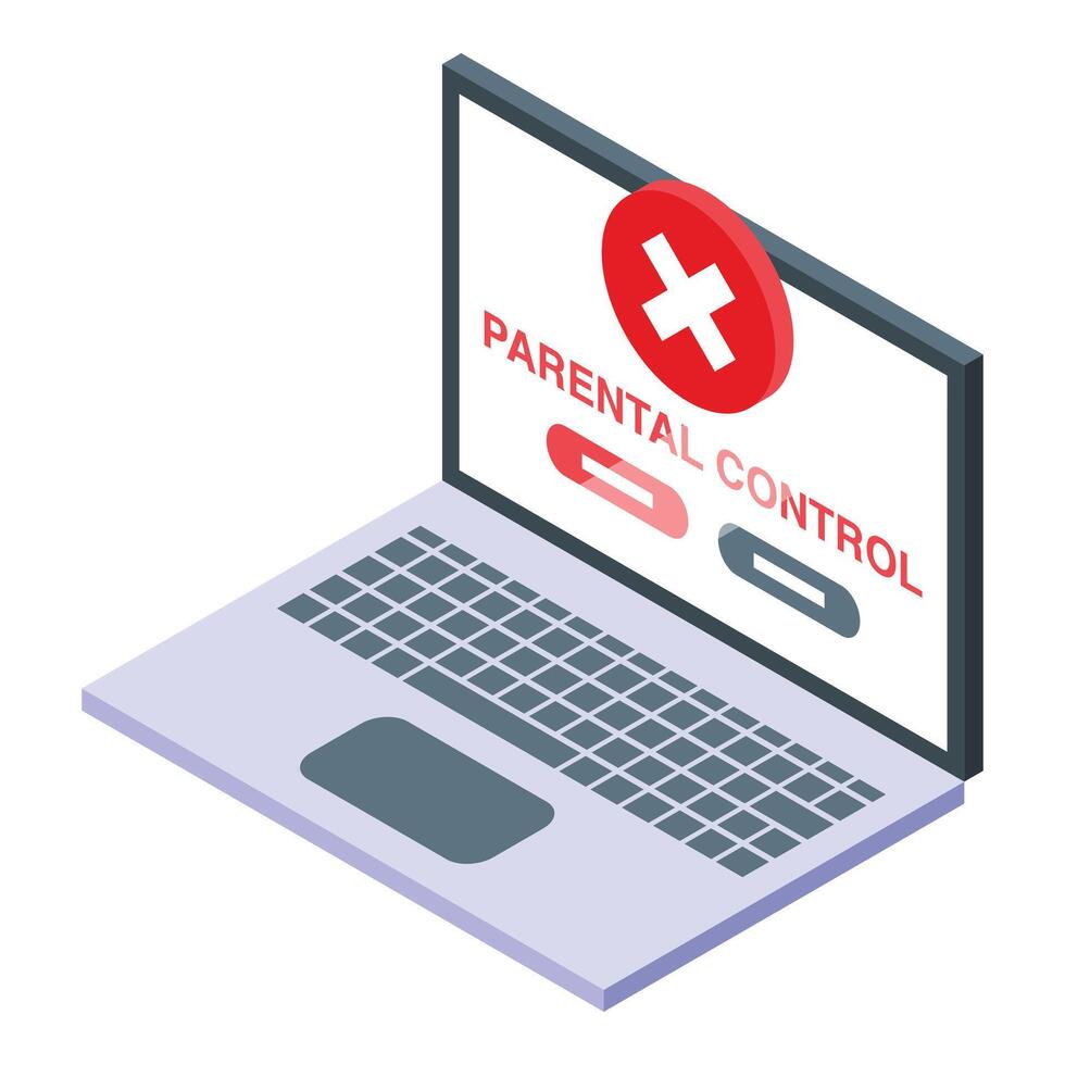 Laptop parental control icon isometric vector. Child software vector