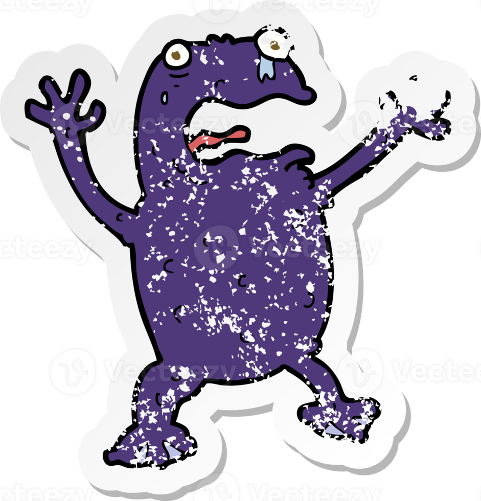 retro distressed sticker of a cartoon poisonous frog png