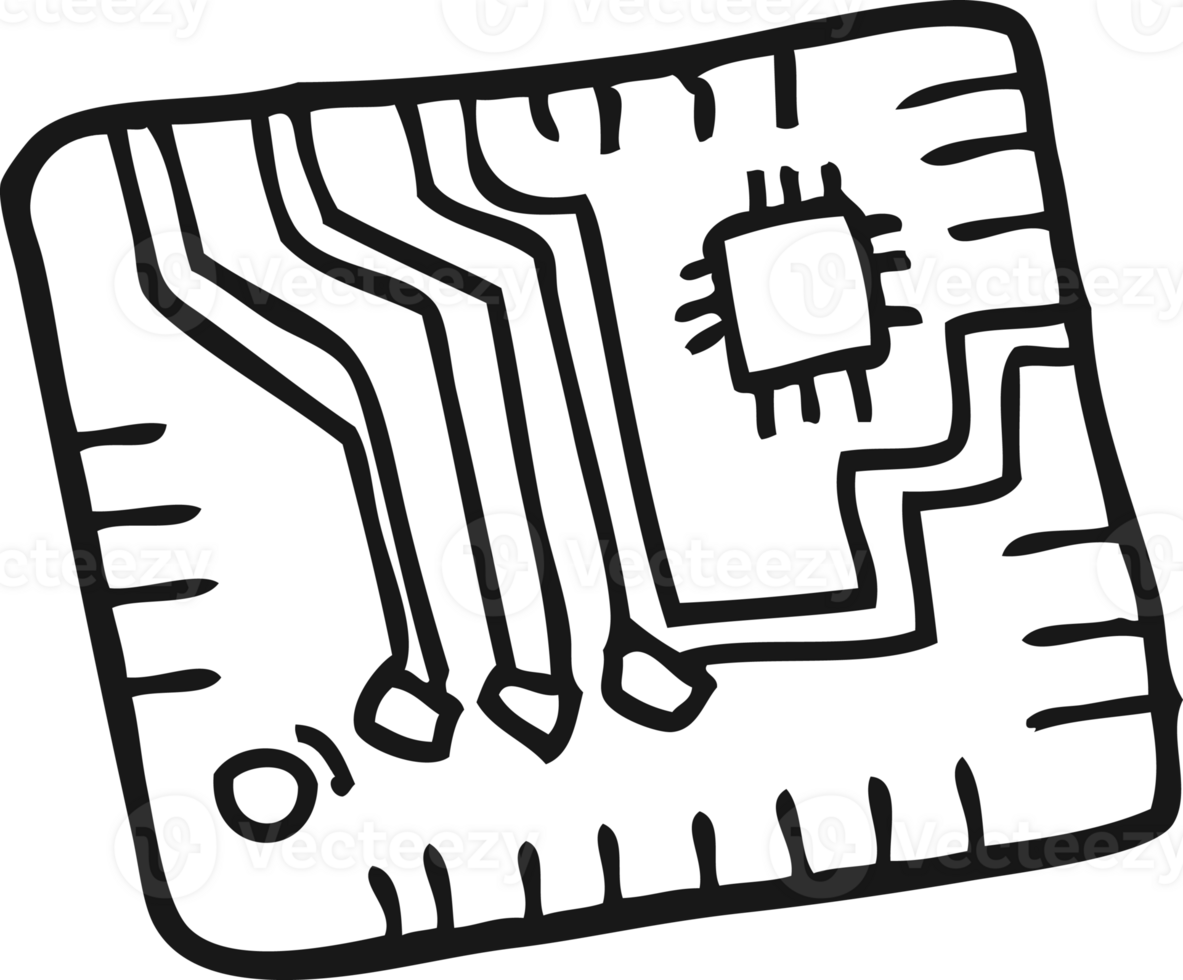 hand drawn black and white cartoon computer circuitboard png