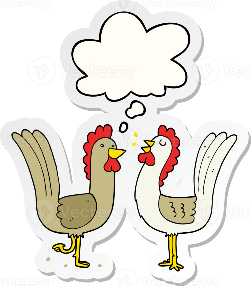 cartoon chickens with thought bubble as a printed sticker png