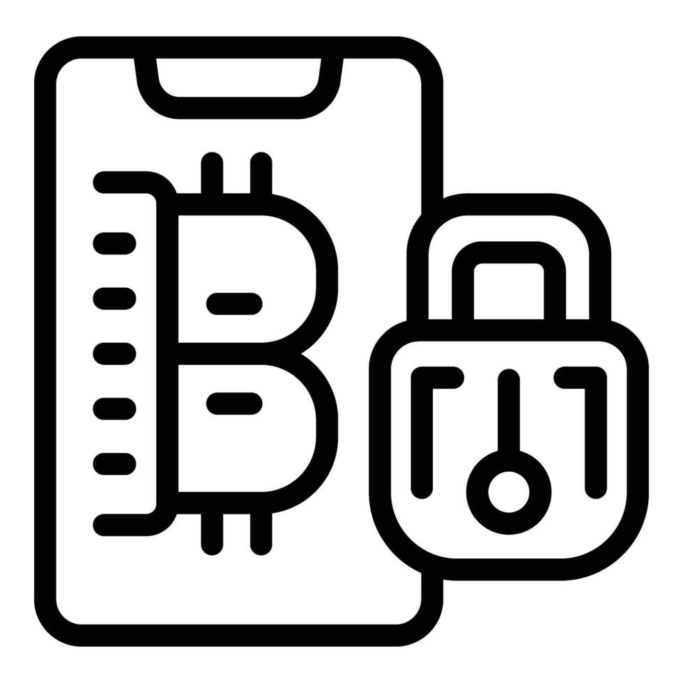 asegurado bitcoin moneda icono contorno vector. descentralizado electrónico monetario sistema vector