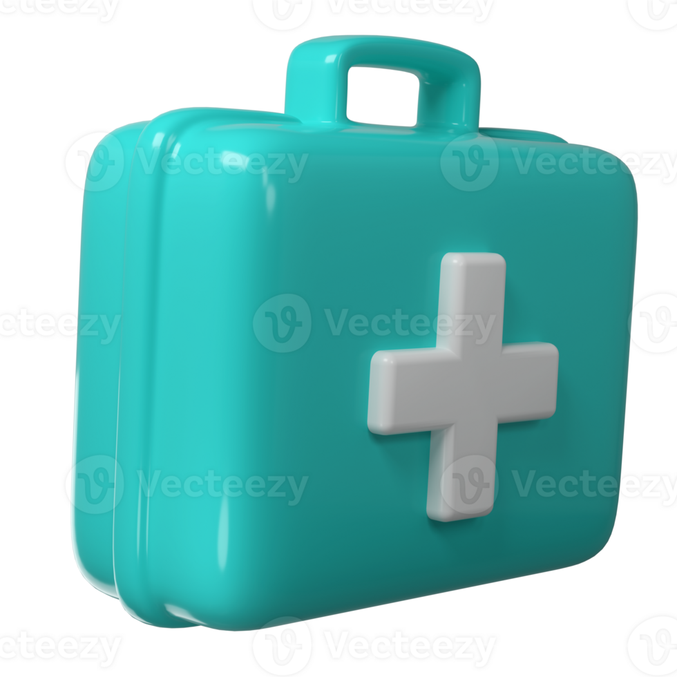 3d rendering of first aid turquoise medical box with cross icon. Healthcare industry supplies and drugs png